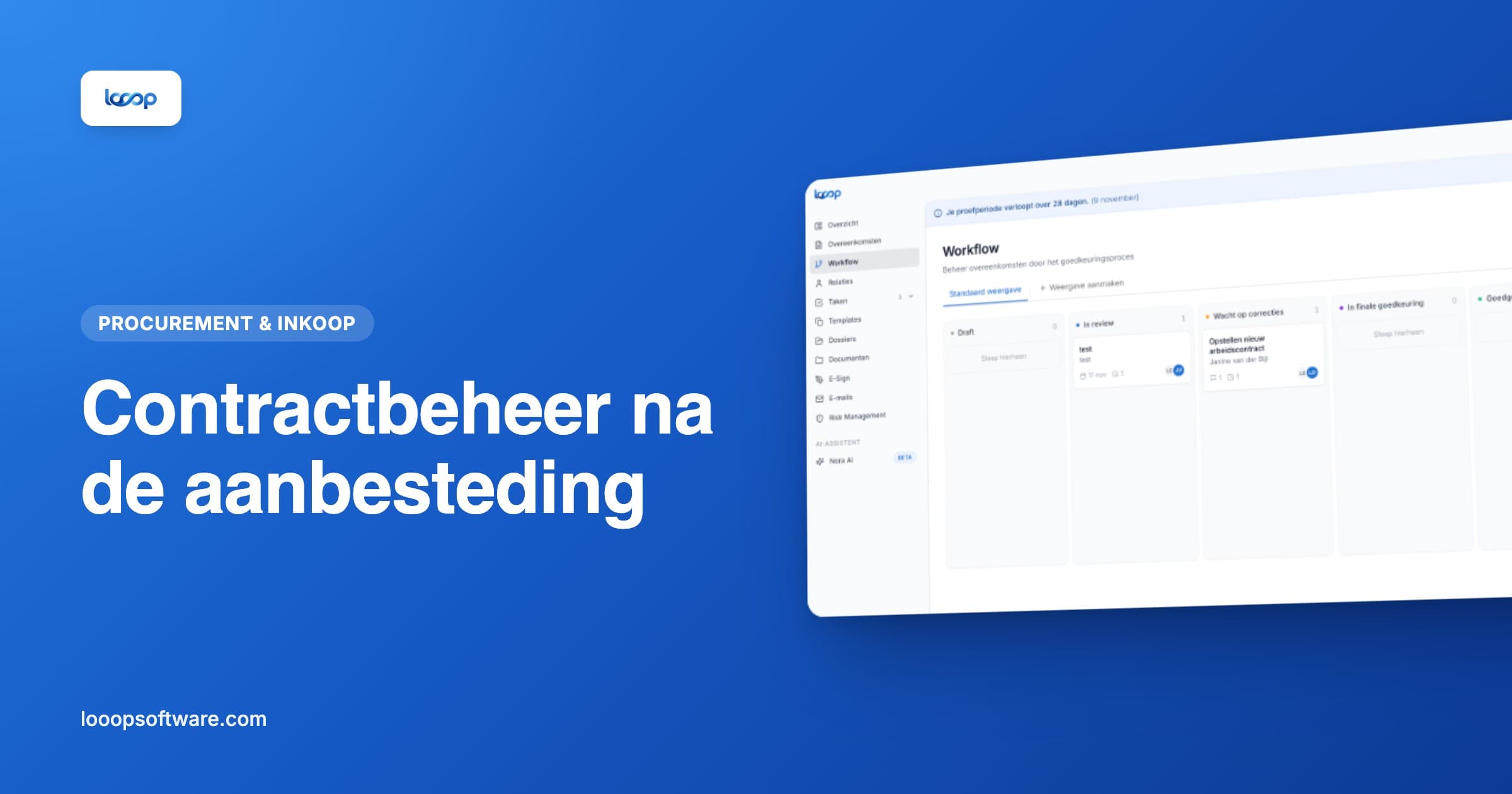Workflow in Looop als illustratie bij contractbeheer na de aanbesteding