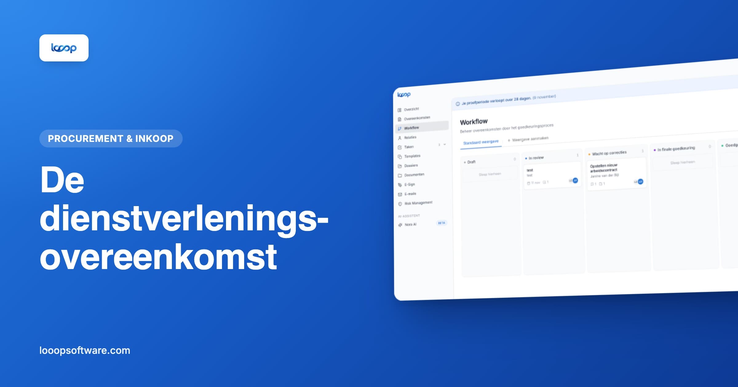 Workflow in Looop als illustratie bij een dienstverleningsovereenkomst