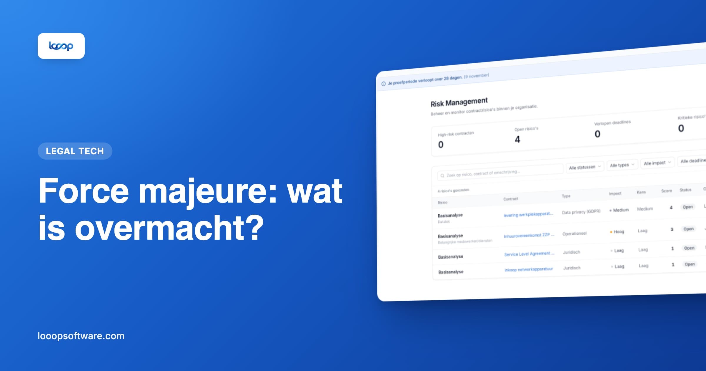 Contractdetail in Looop als illustratie bij een force-majeureclausule