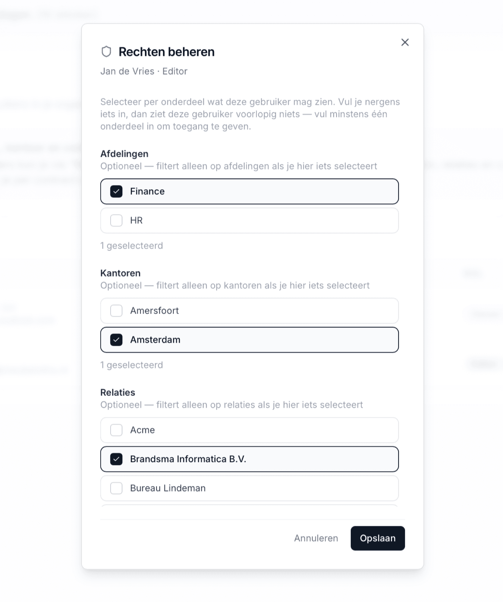 Permissions down to department and contract type