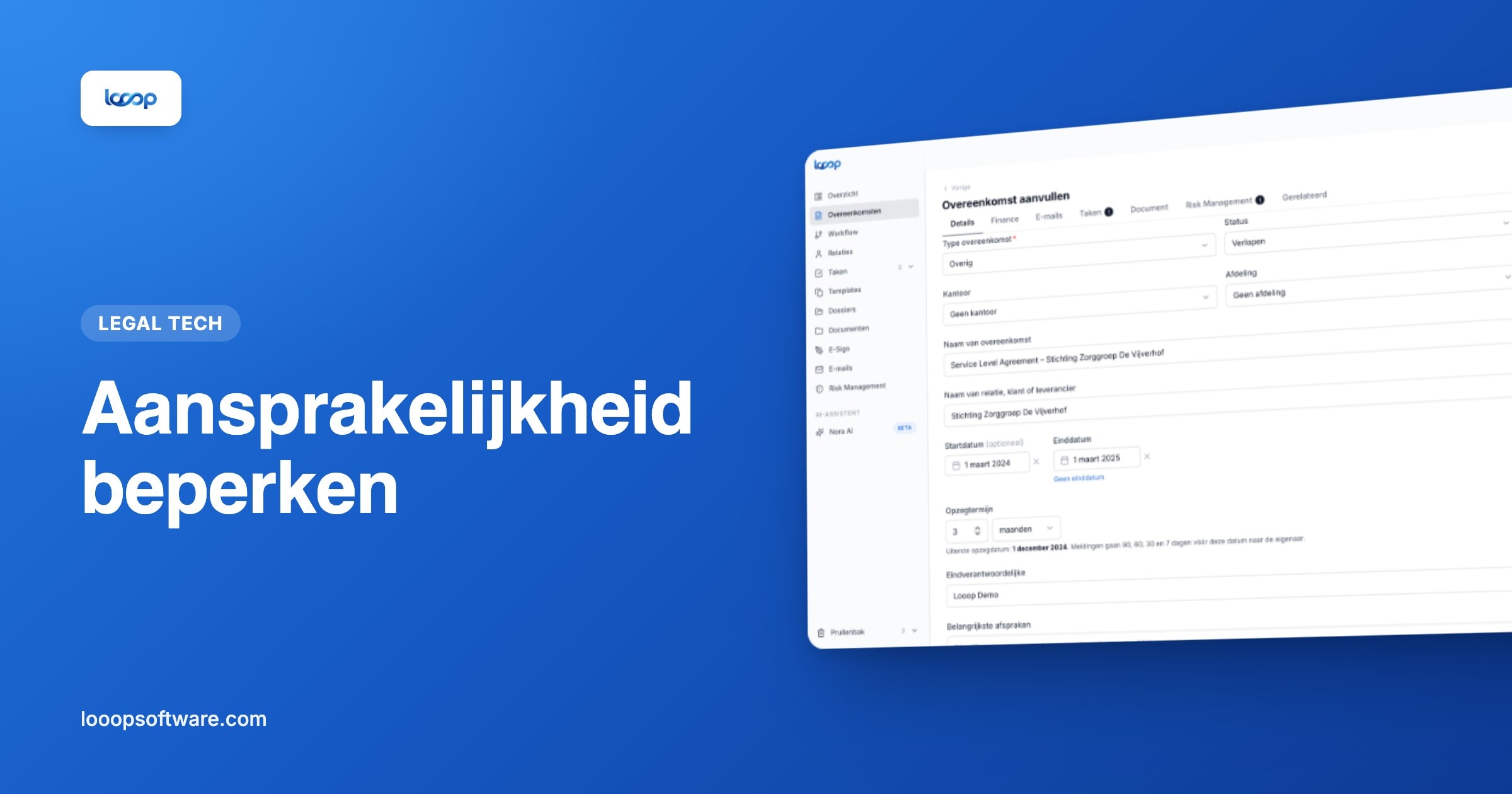 Contractdetail in Looop als illustratie bij aansprakelijkheid beperken in een contract
