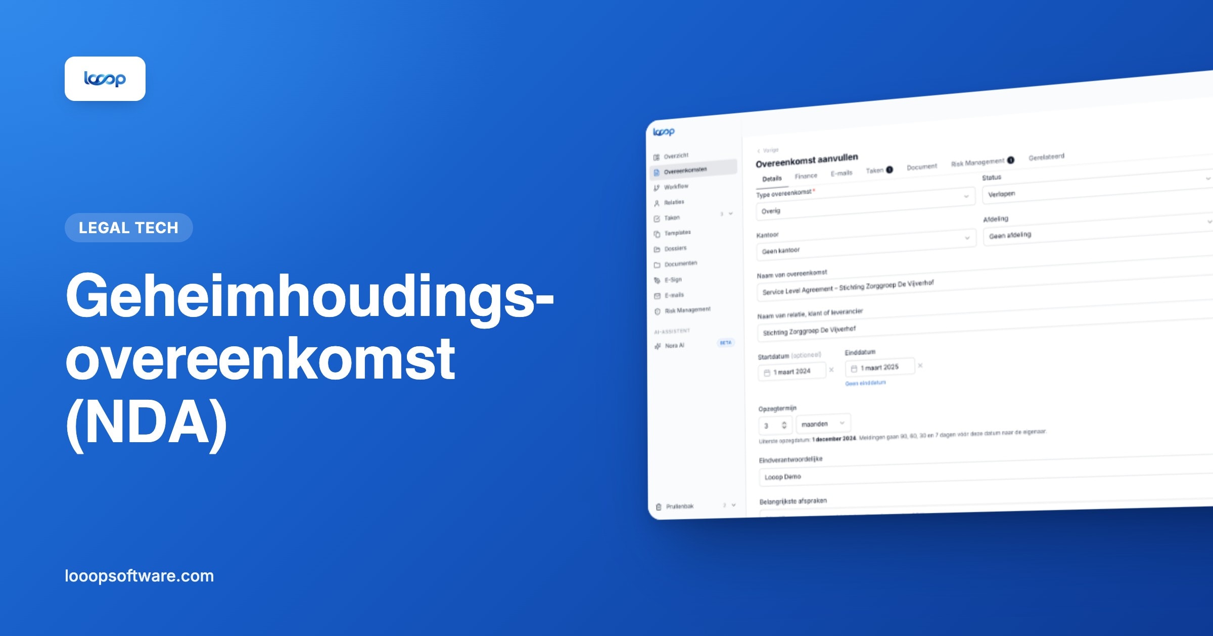 Contractdetail in Looop als illustratie bij een geheimhoudingsovereenkomst (NDA)