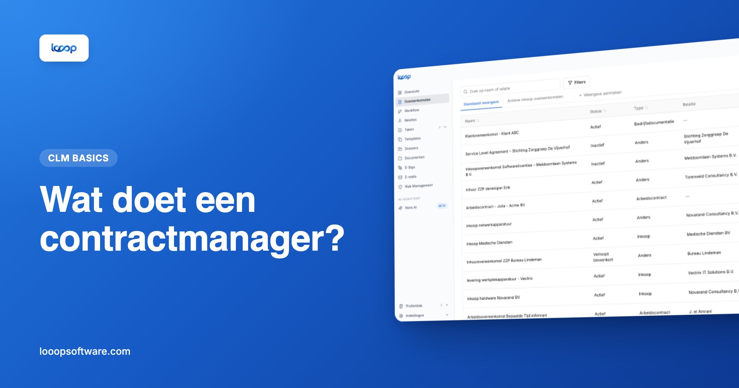 Contractoverzicht in Looop als illustratie bij de taken van een contractmanager