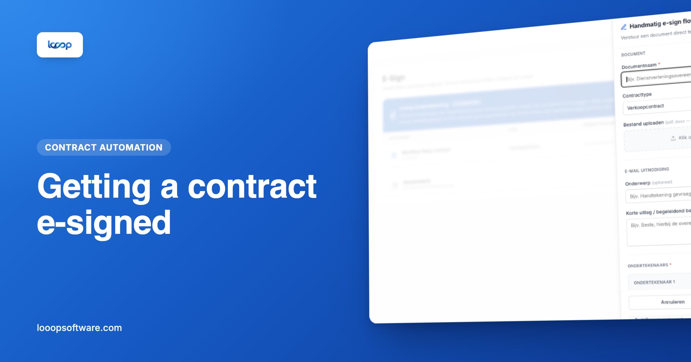 Setting up a signing request in Looop with document, signers and order